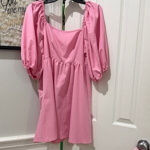 SHEIN Pink Puff Sleeve Mini Dress